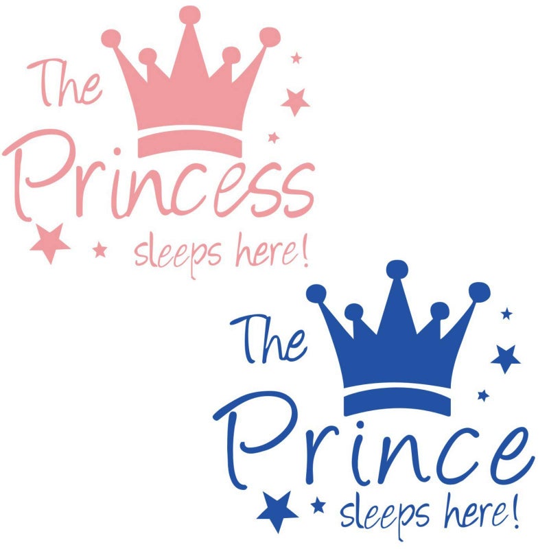Maydahui 2 PCS Wall Sticker The Prince/Princess Sleep Here 12.6 Inch Little Crown Star Art Quotes Wall Decal Decor for Living Room Bedroom - Image 1